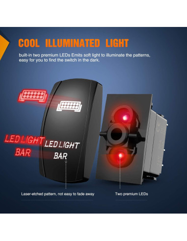 Interruptor de Palanca LED Nilight 90001R Rojo 5 Pines 20A 12V