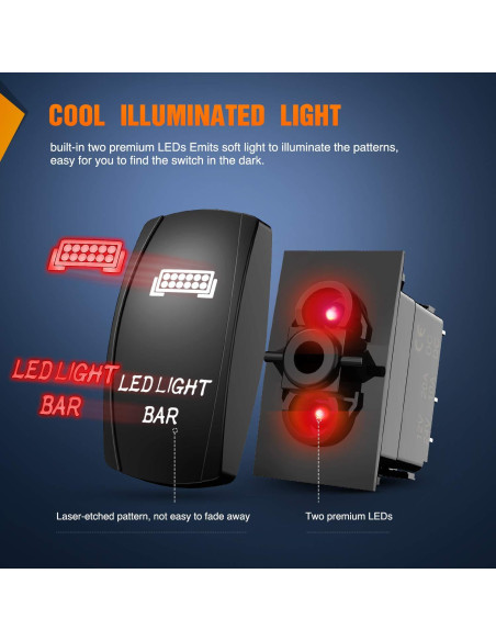 Interruptor de Palanca LED Nilight 90001R Rojo 5 Pines 20A 12V