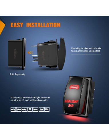 Interruptor de Palanca LED Nilight 90001R Rojo 5 Pines 20A 12V