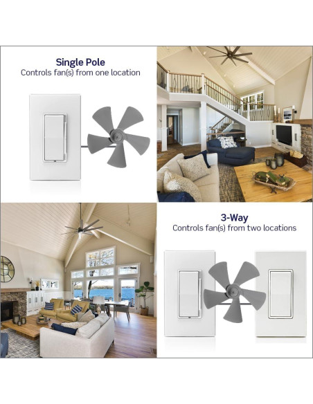 Interruptor de Ventilador de Techo Leviton DSF01-10Z Blanco 3 Velocidades
