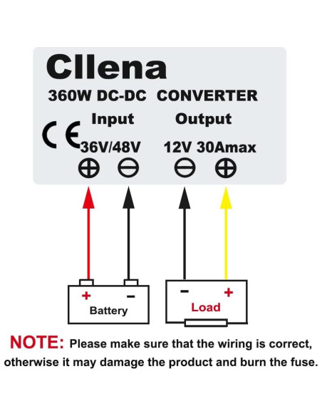Convertidor DC 36/48V a 12V 30A Cllena 360W Impermeable