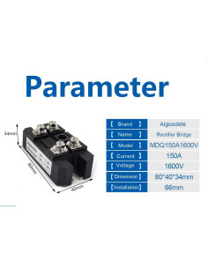 Rectificador de Puente Monofásico Aigoodele MDQ150A 150A 1600V 2