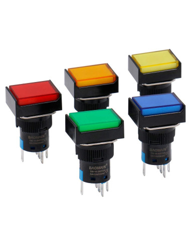Interruptor Botón Pulsador Momentáneo Baomain 16mm 5 Piezas