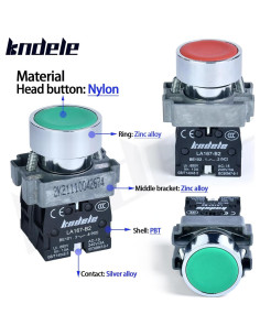 Interruptor de Botón Momentáneo KNDELE 22mm Rojo Verde IP65 2
