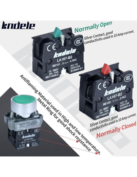 Interruptor de Botón Momentáneo KNDELE 22mm Rojo Verde IP65