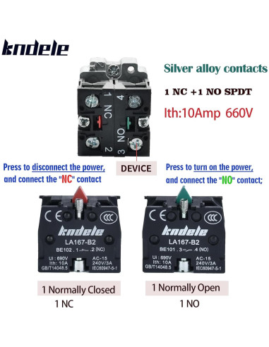 Interruptor de Botón Momentáneo KNDELE 22mm Rojo Verde IP65