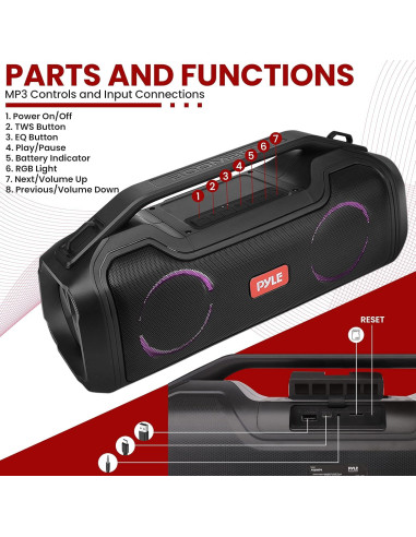 Altavoz Bluetooth Pyle USA Portátil Impermeable 40W TWS