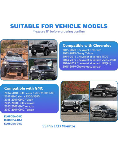 Pantalla Táctil de Reemplazo 8" WonVon para Chevy GMC 2014-2019