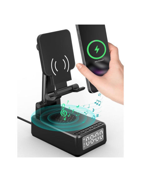 Soporte para Teléfono Móvil con Altavoz Bluetooth BQ12 y Cargador Inalámbrico