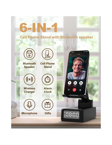 Soporte para Teléfono Móvil con Altavoz Bluetooth BQ12 y Cargador Inalámbrico