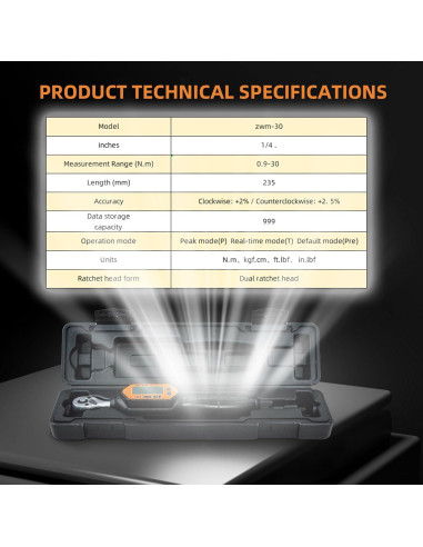 Llave de Torque Digital AICEYI 30 Nm 1/4 Pulgada Precisión +/-2%