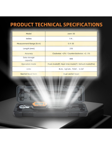 Llave de Torque Digital AICEYI 30 Nm 1/4 Pulgada Precisión +/-2%