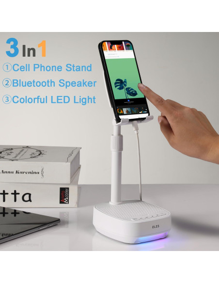 Soporte Ajustable para Teléfono Móvil OLES con Altavoz Bluetooth y Luz LED