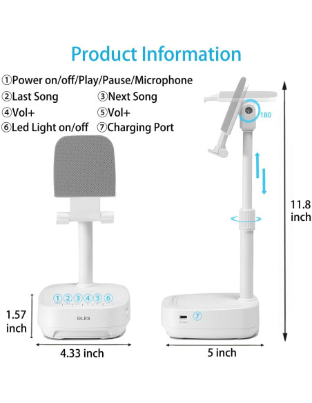 Soporte Ajustable para Teléfono Móvil OLES con Altavoz Bluetooth y Luz LED
