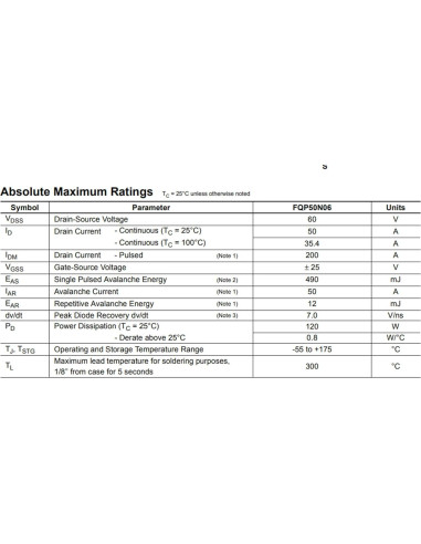 10 Transistores Mosfet N-Canal FQP50N06 52A 60V TO-220AB