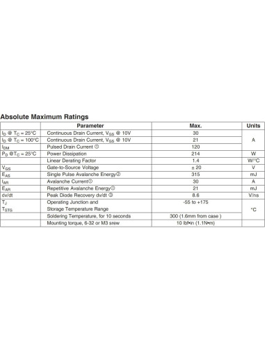 5 Piezas Transistor MOSFET N-Channel IRFP250N 30A 200V TO-247AC