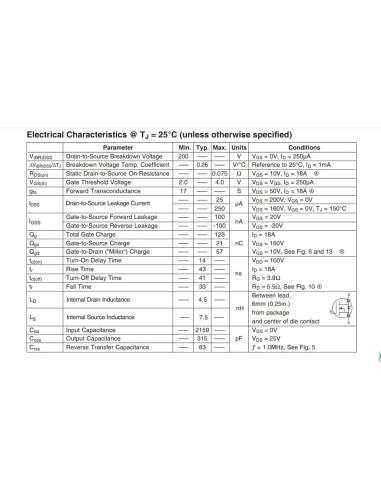 5 Piezas Transistor MOSFET N-Channel IRFP250N 30A 200V TO-247AC