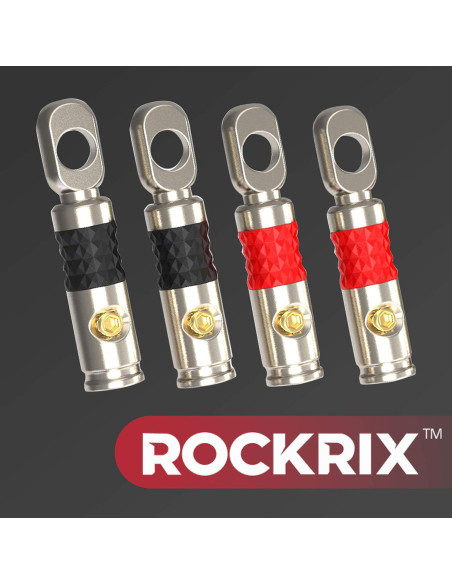 Terminales de Anillo 8 AWG ROCKRIX - Paquete de 4 (2 Rojos, 2 Negros)