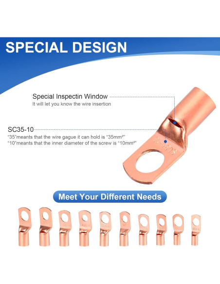 260 Piezas Terminales de Cable de Cobre SQQHXX con Tubos Termocontraíbles