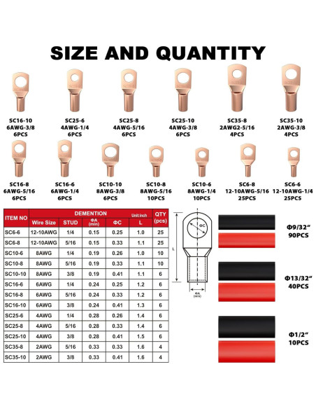 Kit de Conectores de Terminales de Cable Sanuke 260pcs Cobre