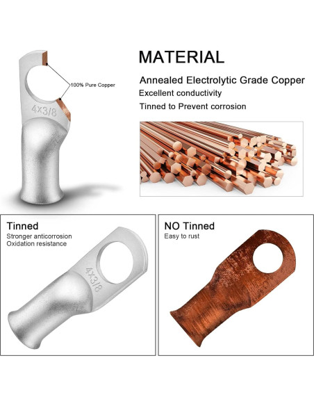 Conectores de Terminal de Anillo iGreely 4 AWG Cobre Estañado 10 Pcs