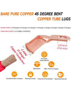 Terminales de Batería de Cobre Doblados 45 SVAAR 2 AWG M10 10PCS 2
