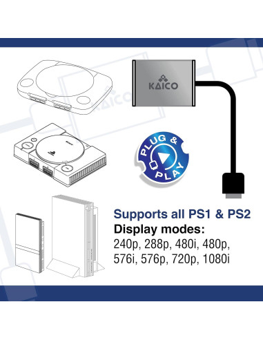 Convertidor HDMI Kaico para PS1 y PS2 - RGB y Componente