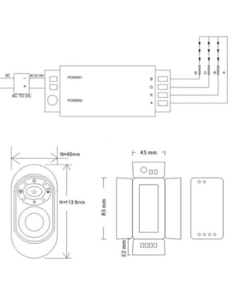 Controlador Remoto RF LED RGB 12-24V 6A 3334RGB