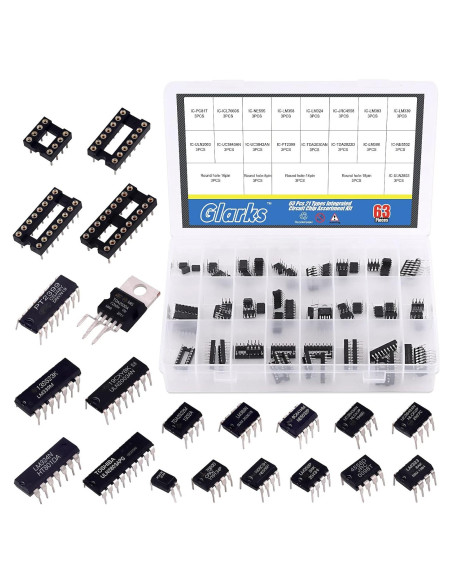 Kit de 63 Chips IC Glarks con Zócalos DIP 8/14/16/18 Pines