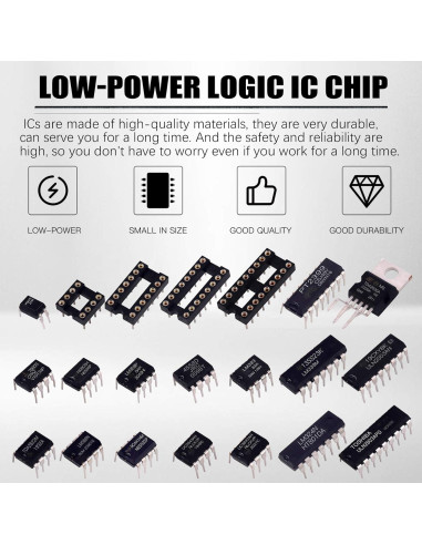 Kit de 63 Chips IC Glarks con Zócalos DIP 8/14/16/18 Pines