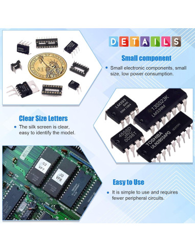 Kit de 63 Chips IC Glarks con Zócalos DIP 8/14/16/18 Pines