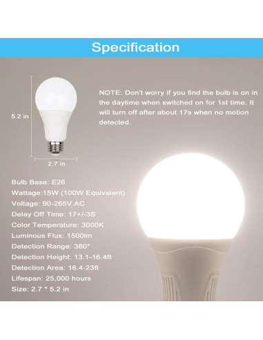 Bombillas LED con Sensor de Movimiento GREENIC 15W 1500LM 3000K