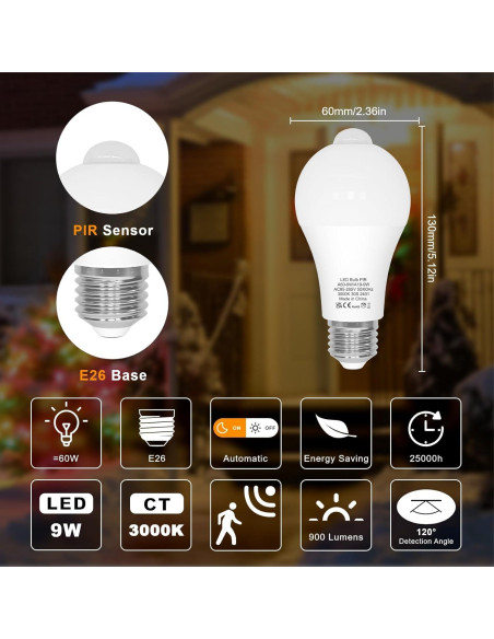 Bombillas LED con Sensor de Movimiento 9W y Candelabro 3000K