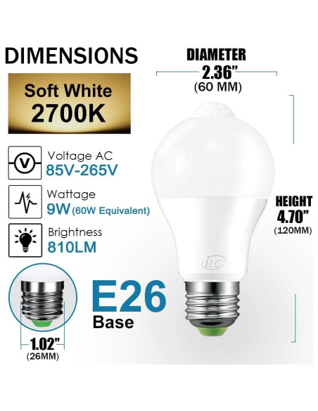 Bombilla LED HEKEE 9W E26 con Sensor de Movimiento PIR - 4 Paquetes