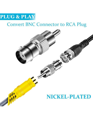 Paquete de 10 Adaptadores BNC a RCA Warmstor Niquelados
