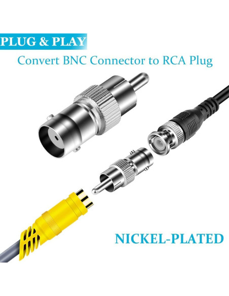 Paquete de 10 Adaptadores BNC a RCA Warmstor Niquelados