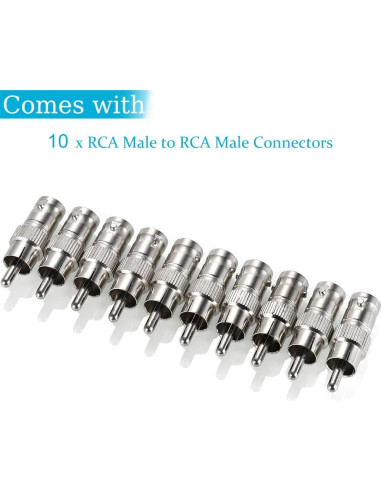 Paquete de 10 Adaptadores BNC a RCA Warmstor Niquelados