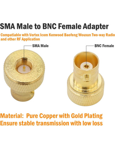 Adaptador Coaxial SMA Macho a BNC Hembra - 2 Piezas Oro