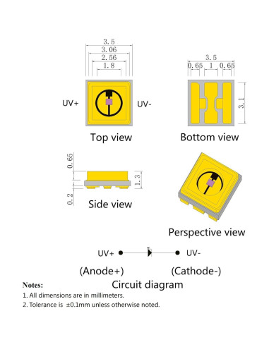 10 Chips LED SMD Violeta 3535 LEDGUHON 100mA 5-6V