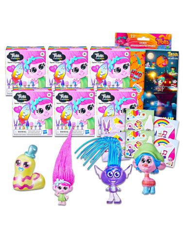 Conjunto de Fiesta Trolls para Niñas - 6 Bolsas Sorpresa con Mini Figuras y Stickers