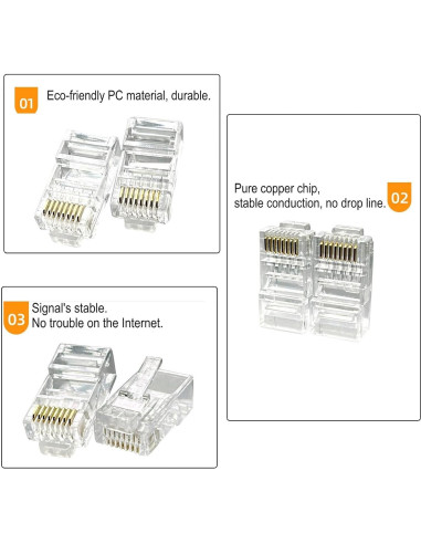 1000 Conectores RJ-45 Cat6 Fjyikj para Cable Ethernet UTP