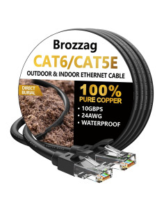 Cable Ethernet 10.67m Brozzag Cat6 Cobre Puro 40Gbps Negro