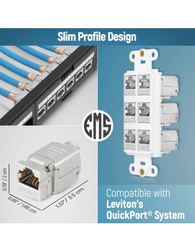 Conectores RJ45 Keystone Blindados Everest - Paquete de 6 - 90 Grados, CAT5e, CAT6, CAT6A, CAT7, hasta 10GB