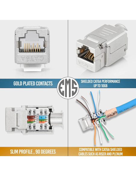 Conectores RJ45 Keystone Blindados Everest - Paquete de 6 - 90 Grados, CAT5e, CAT6, CAT6A, CAT7, hasta 10GB Conectores RJ45 Keystone Blindados Everest - Paquete de 6 - 90 Grados, CAT5e, CAT6, CAT6A, CAT7, hasta 10GB