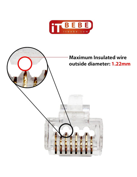 Conectores RJ45 Cat6 ITBEBE 300 Piezas Passthrough 23 AWG