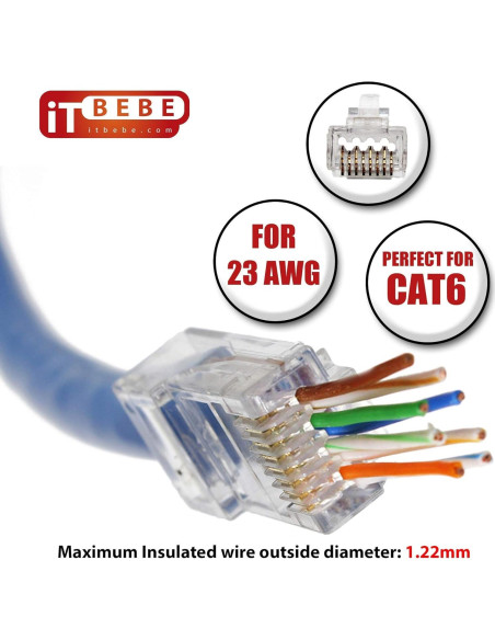 Conectores RJ45 Cat6 ITBEBE 300 Piezas Passthrough 23 AWG