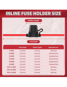 Soporte de Fusible en Línea 12V XIOGZAXI 10 AWG 35.1 cm 2