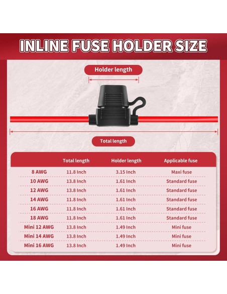 Soporte de Fusible en Línea 12V XIOGZAXI 10 AWG 35.1 cm