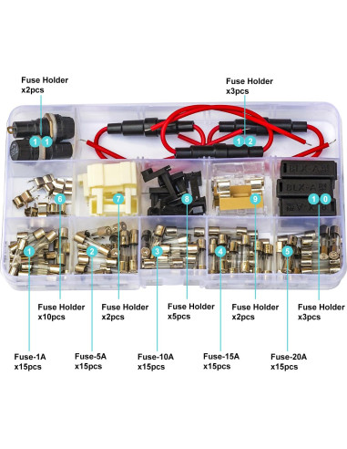 Kit de Fusibles y Portafusibles Kidisoii 5x20mm 250V 12 Piezas