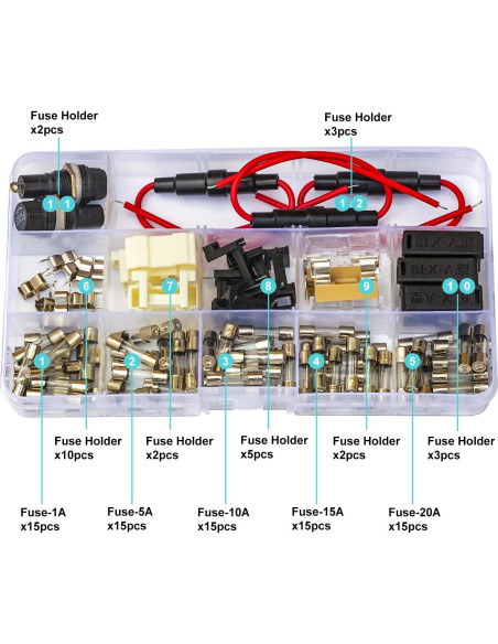 Kit de Fusibles y Portafusibles Kidisoii 5x20mm 250V 12 Piezas Kit de Fusibles y Portafusibles Kidisoii 5x20mm 250V 12 Piezas
